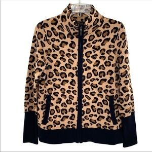 Rachel Zoe Mock Neck Leopard Print Zip Up Cardigan Sweater Jacket